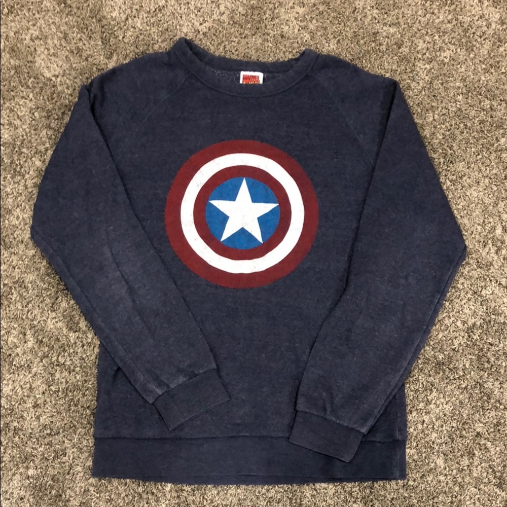 Marvel Comics Women’s Navy Blue Graphic Caption America Crew Sweater Size M